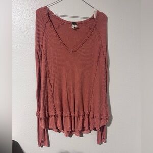 We The Free Rust V-Neck Long Sleeve Blouse
